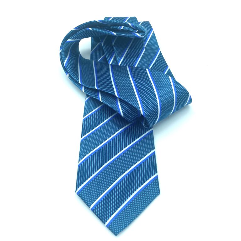 3 Folds Tie, Silk Print, Blue, Stripe, 100% handmade in Italy