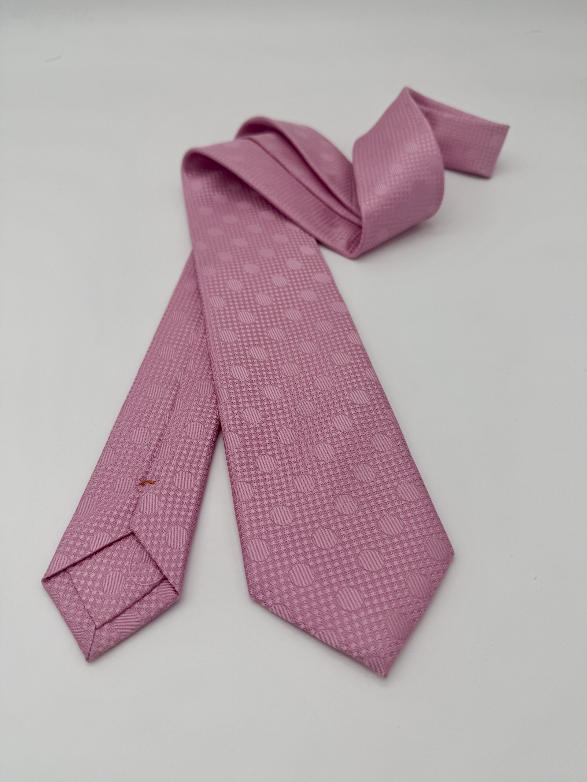 100% Silk Tie Ready To Wear - Woven - Pink - Geo Pattern - Hand Made In Italy