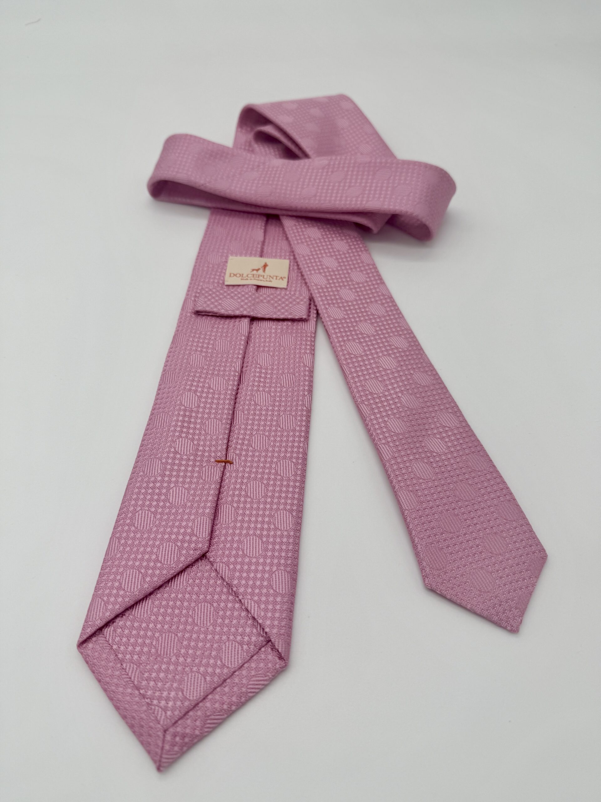 100% Silk Tie Ready To Wear - Woven - Pink - Geo Pattern - Hand Made In Italy - Image 2