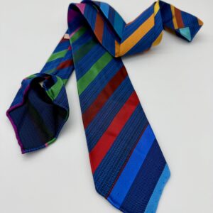 100% Silk Tie Ready To Wear - Woven Satin - Crazy - Stripe Pattern - Hand Made In Italy