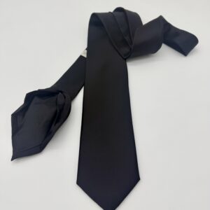 100% Silk Tie Ready To Wear - Print Satin - Black - Solid Pattern - Hand Made In Italy