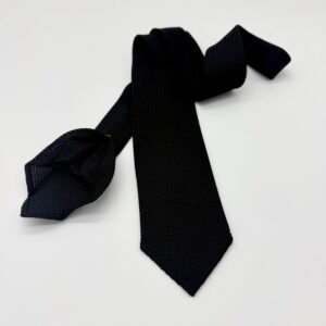 100% Silk Tie Ready To Wear - Grenadine - Black - Solid Pattern - Hand Made In Italy