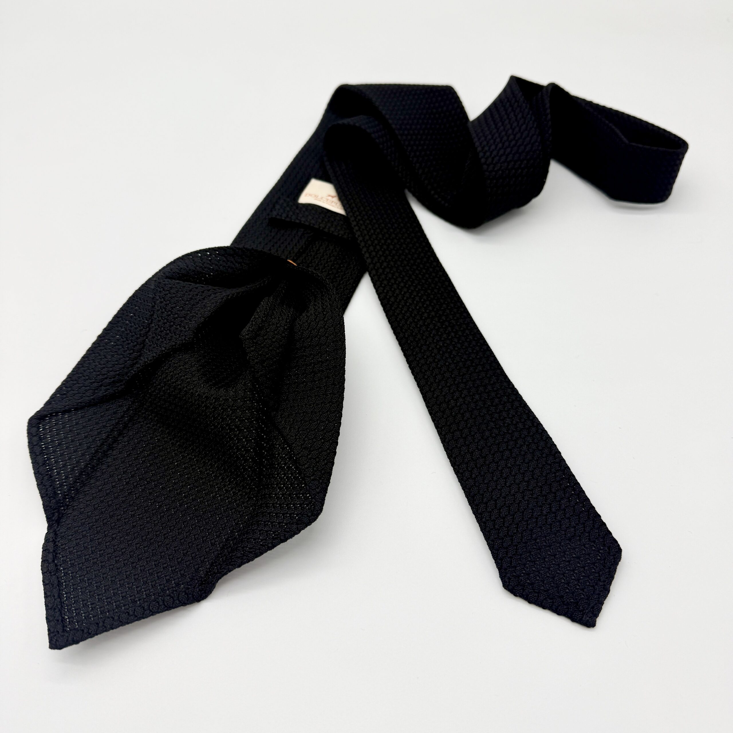 100% Silk Tie Ready To Wear - Grenadine - Black - Solid Pattern - Hand Made In Italy - Image 2