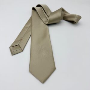 100% Silk Tie Ready To Wear - Print Satin - Beige - Solid Pattern - Hand Made In Italy