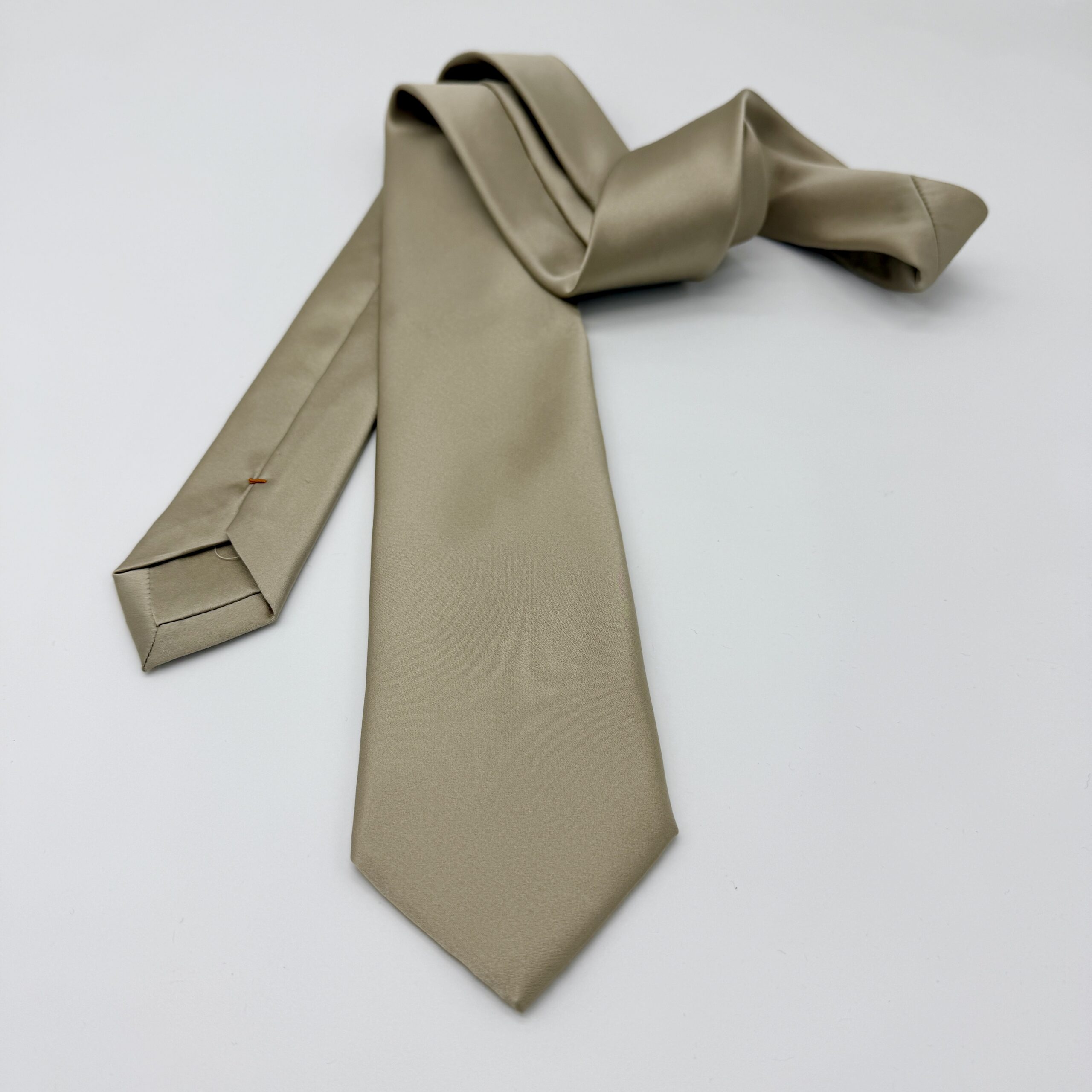 100% Silk Tie Ready To Wear - Print Satin - Beige - Solid Pattern - Hand Made In Italy
