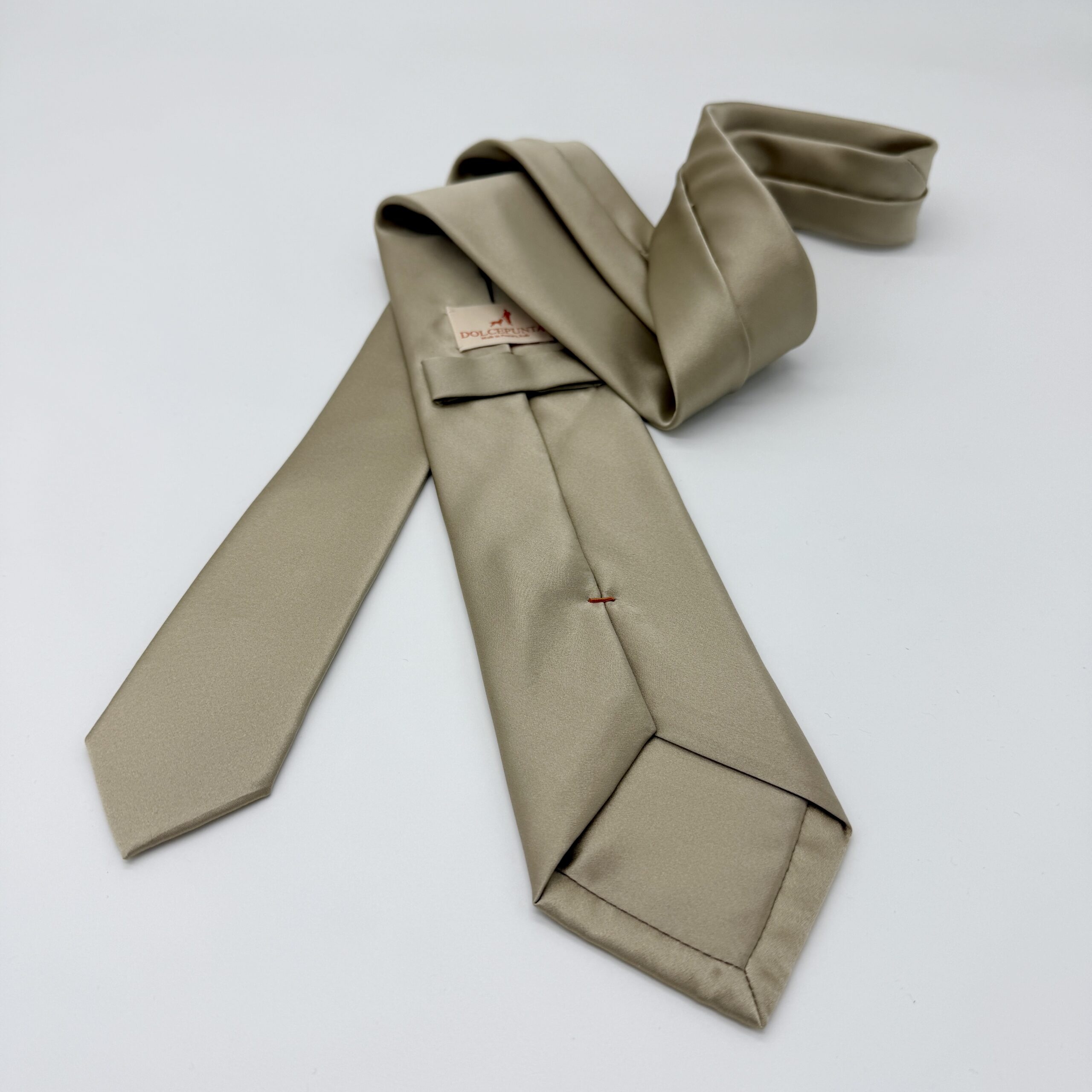 100% Silk Tie Ready To Wear - Print Satin - Beige - Solid Pattern - Hand Made In Italy - Image 2