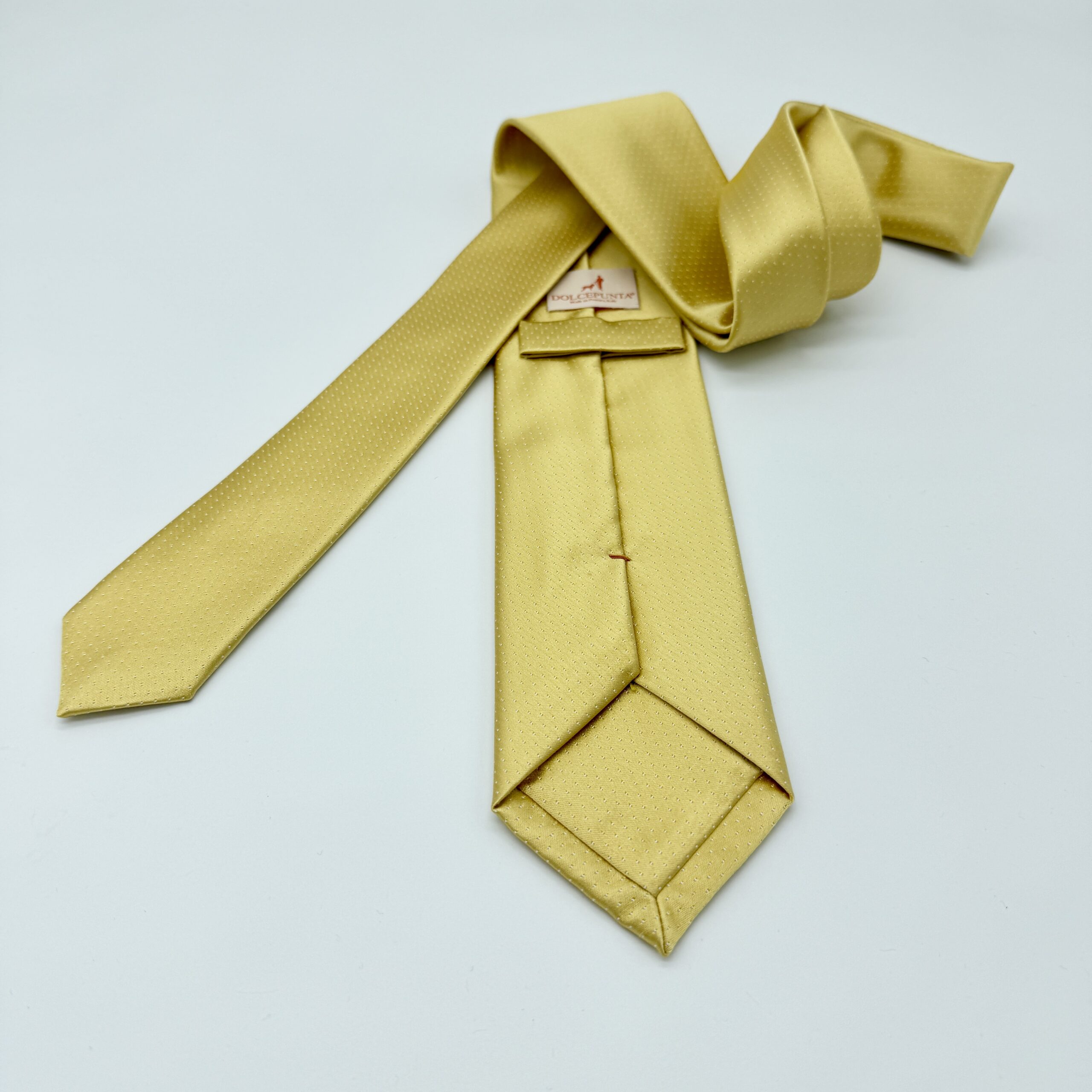 100% Silk Tie Ready To Wear - Woven - Yellow - Micro Pattern - Hand Made In Italy - Image 2