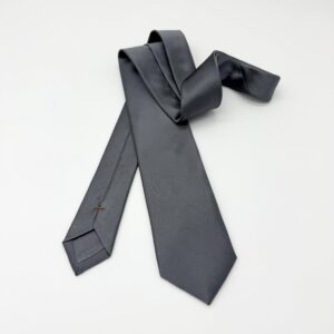 100% Silk Tie Ready To Wear - Print satin - Gray - Solid Pattern - Hand Made In Italy