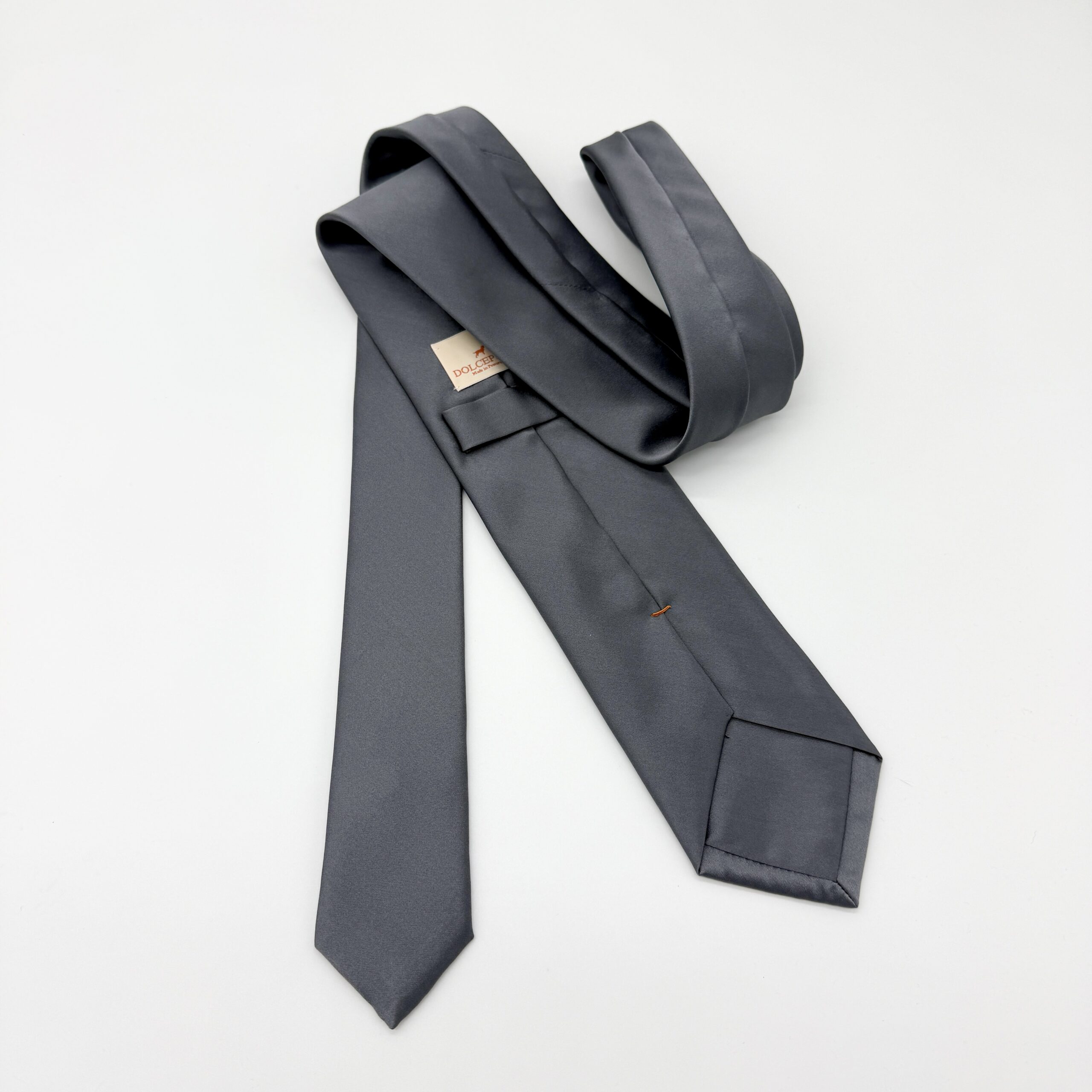 100% Silk Tie Ready To Wear - Print satin - Gray - Solid Pattern - Hand Made In Italy - Image 2