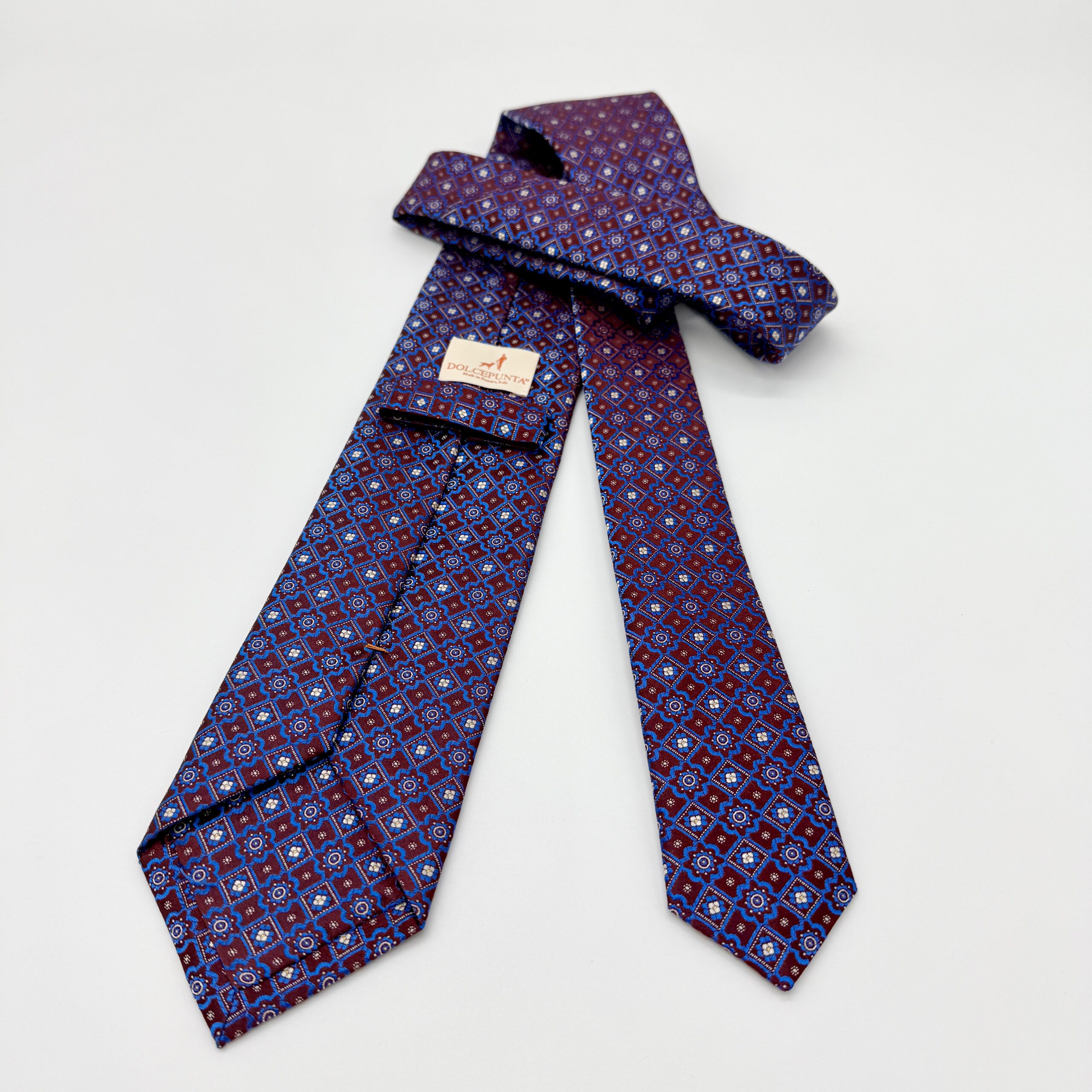 100% Silk Tie Ready To Wear - Woven - Violet - Geo Pattern - Hand Made In Italy - Image 2
