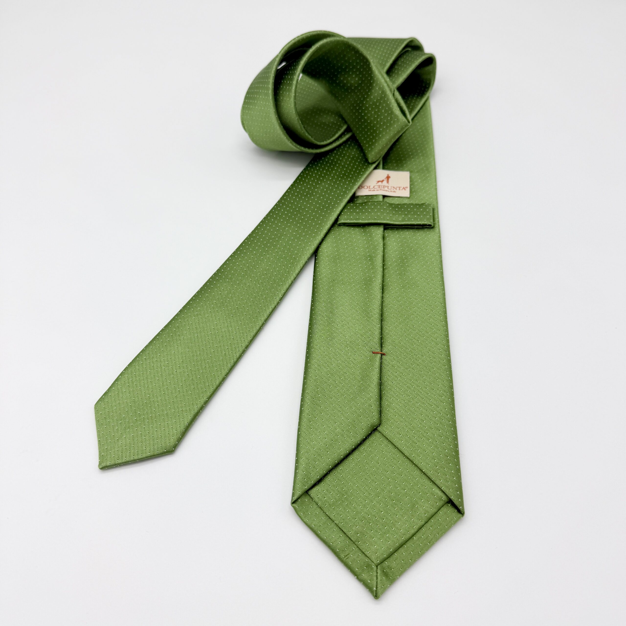 100% Silk Tie Ready To Wear - Woven - Green - Micro Pattern - Hand Made In Italy - Image 2