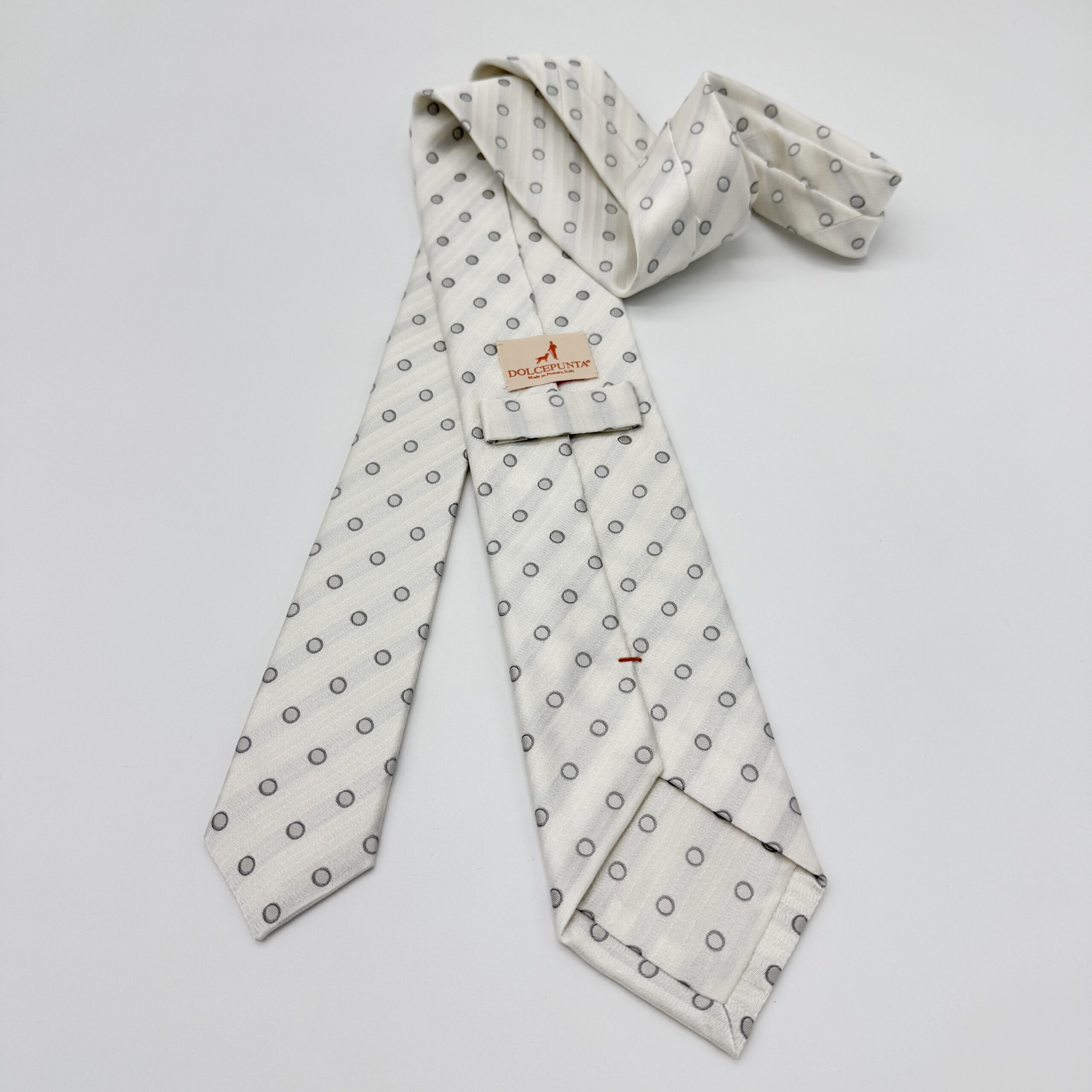 100% Silk Tie Ready To Wear - Woven - White - Geo Pattern - Hand Made In Italy - Image 2