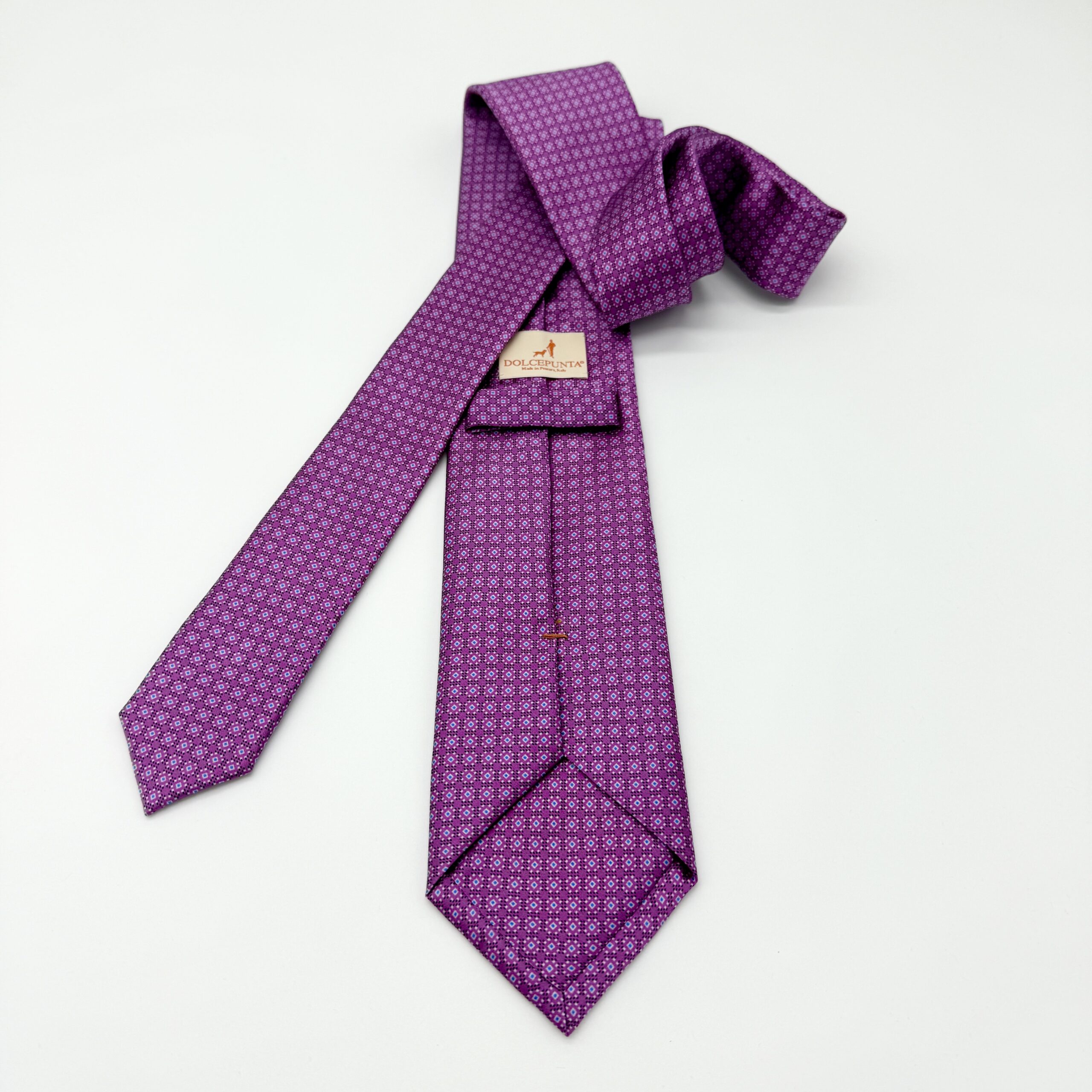 100% Silk Tie Ready To Wear - Print Satin - Pink - Micro Pattern - Hand Made In Italy - Image 2