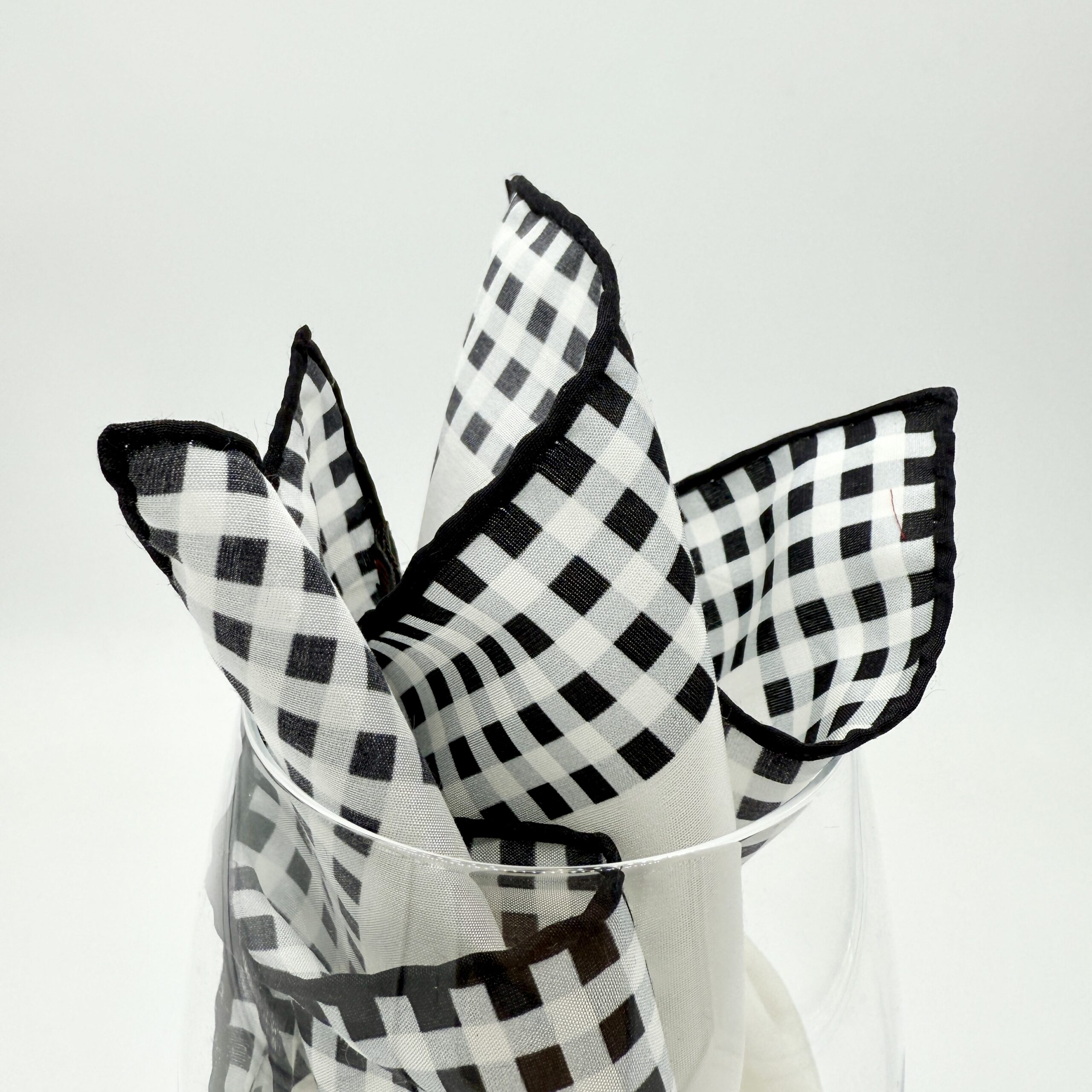 100% Hand Rolled Silk Cotton Pocket Square - Ready To Wear - Micro - Black - Hand Made In Italy