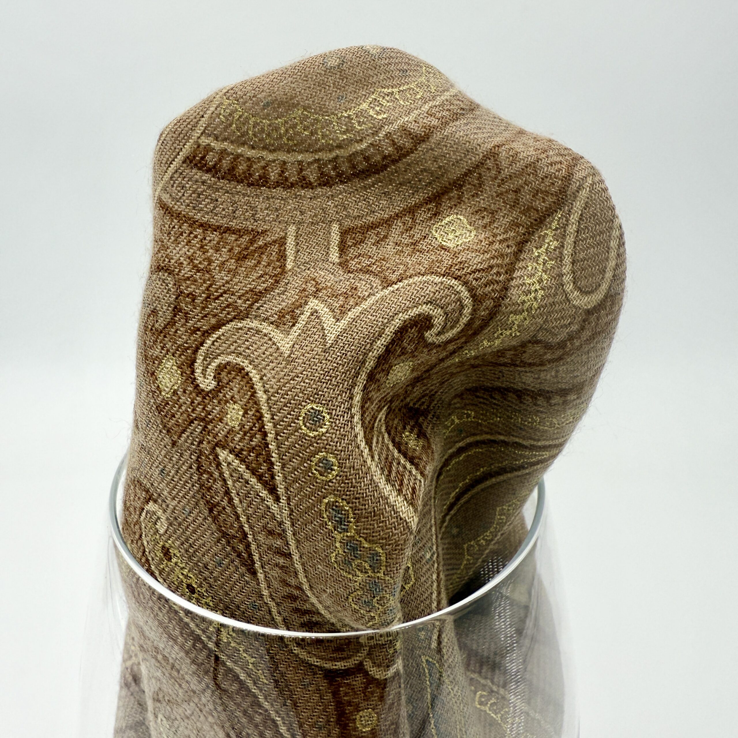 100% Hand Rolled Cashmere Pocket Square - Ready To Wear - Paisley - Brown - Hand Made In Italy