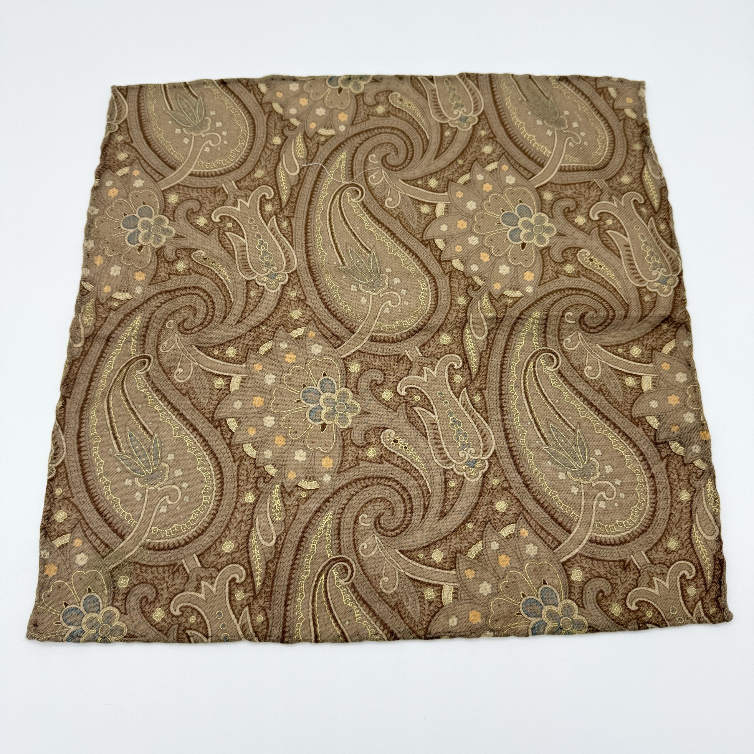 100% Hand Rolled Cashmere Pocket Square - Ready To Wear - Paisley - Brown - Hand Made In Italy - Image 2