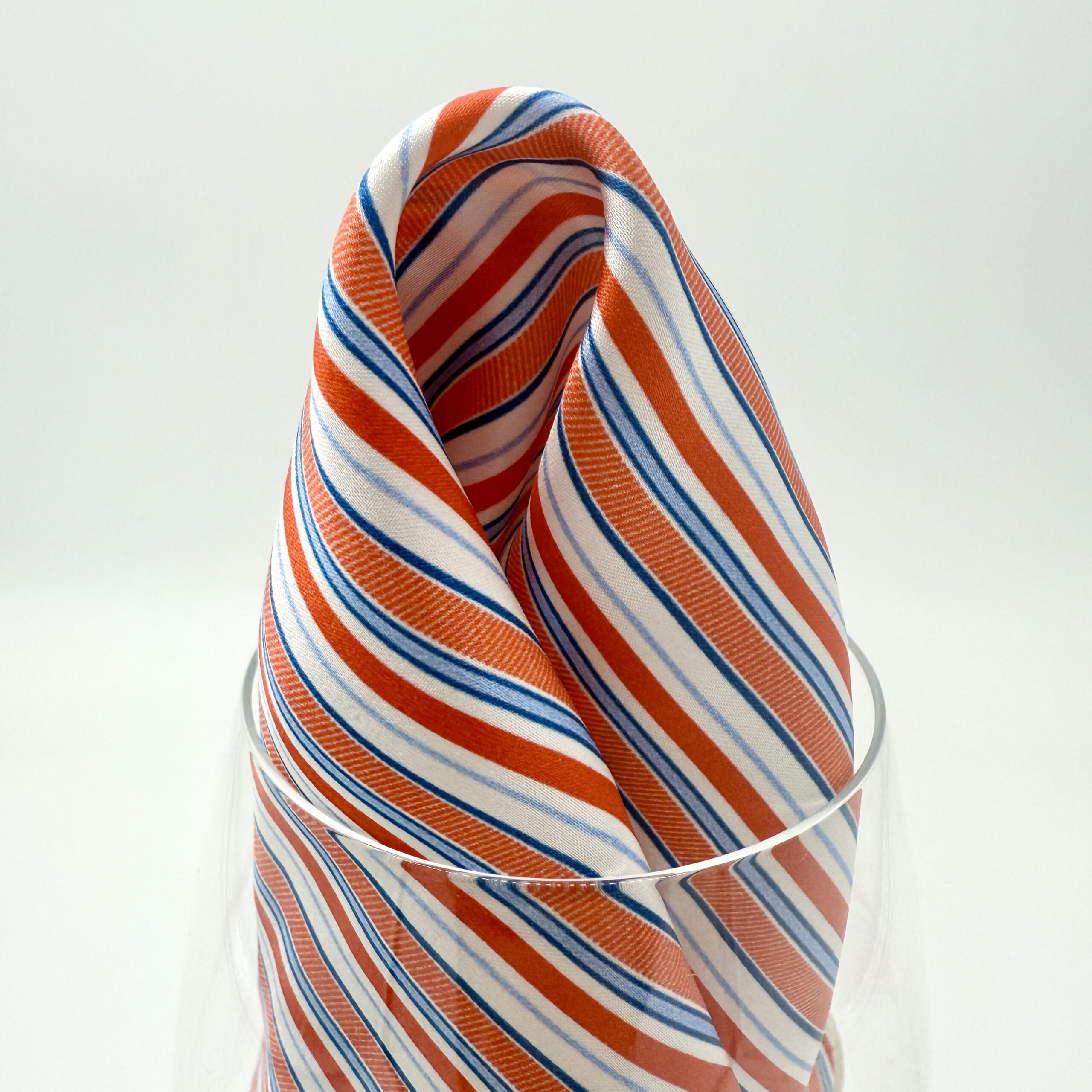 100% Hand Rolled Silk Pocket Square - Ready To Wear - Stripe - Orange - Hand Made In Italy