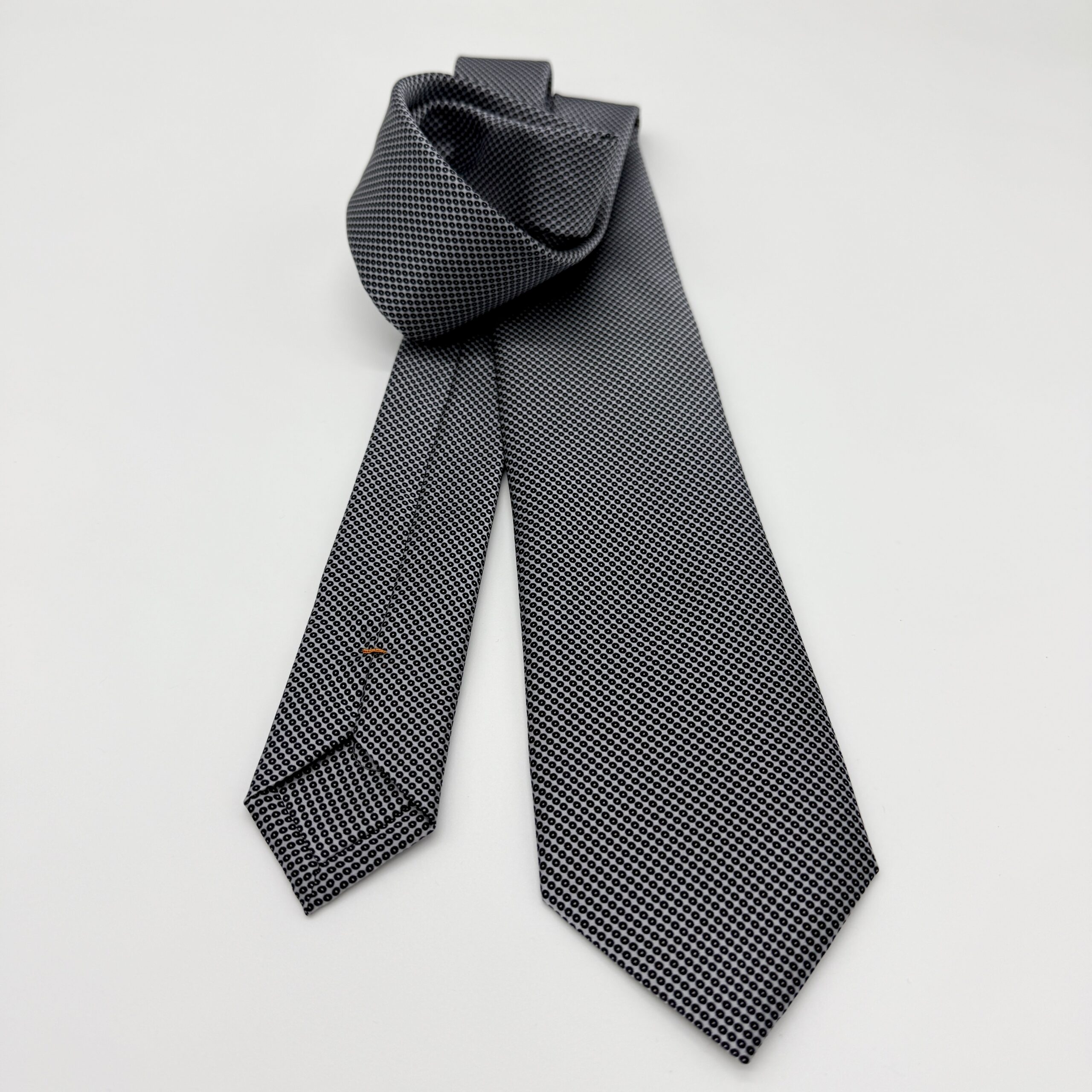 100% Silk Tie Ready To Wear - Print Satin - Silver - Micro Pattern - Hand Made In Italy