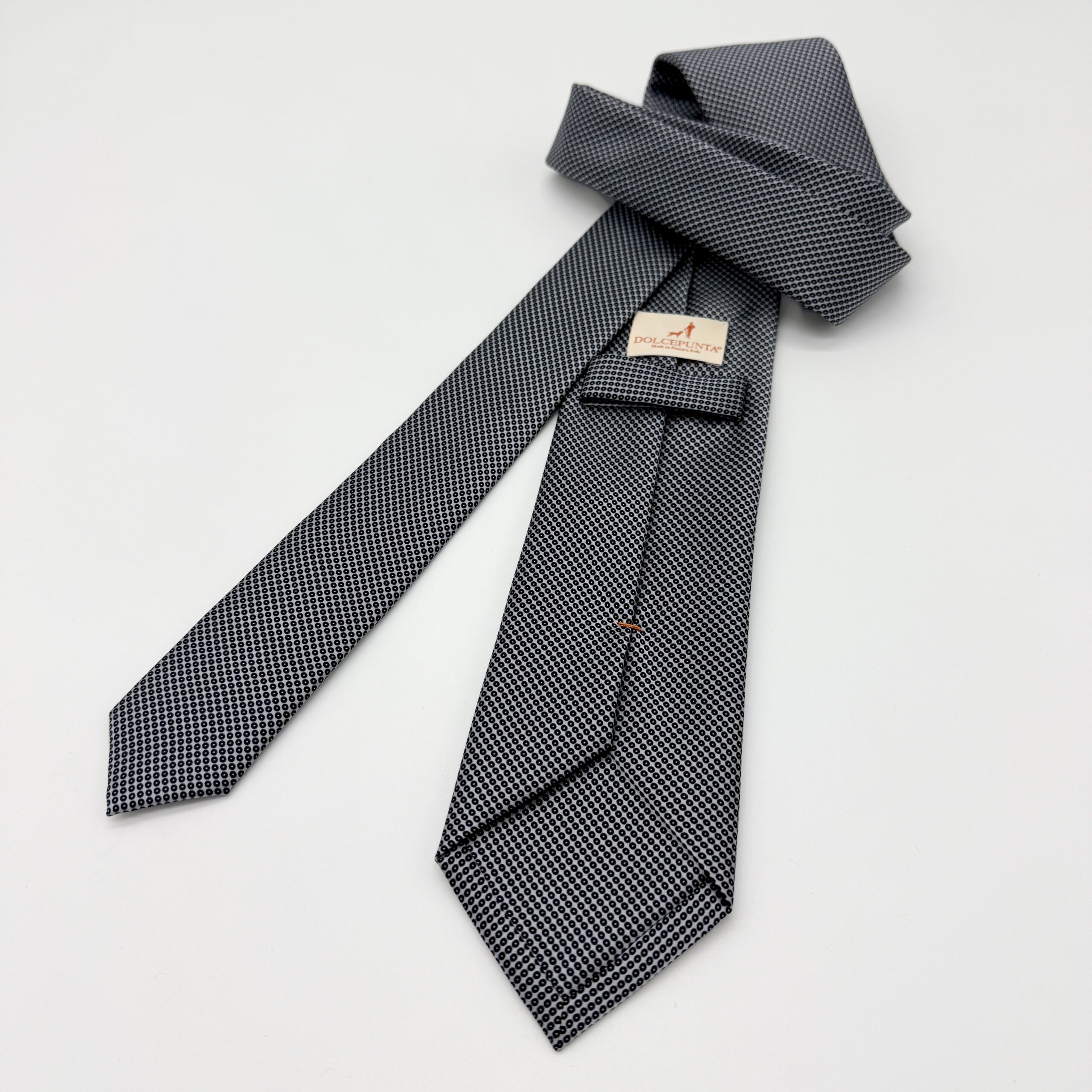 100% Silk Tie Ready To Wear - Print Satin - Silver - Micro Pattern - Hand Made In Italy - Image 2