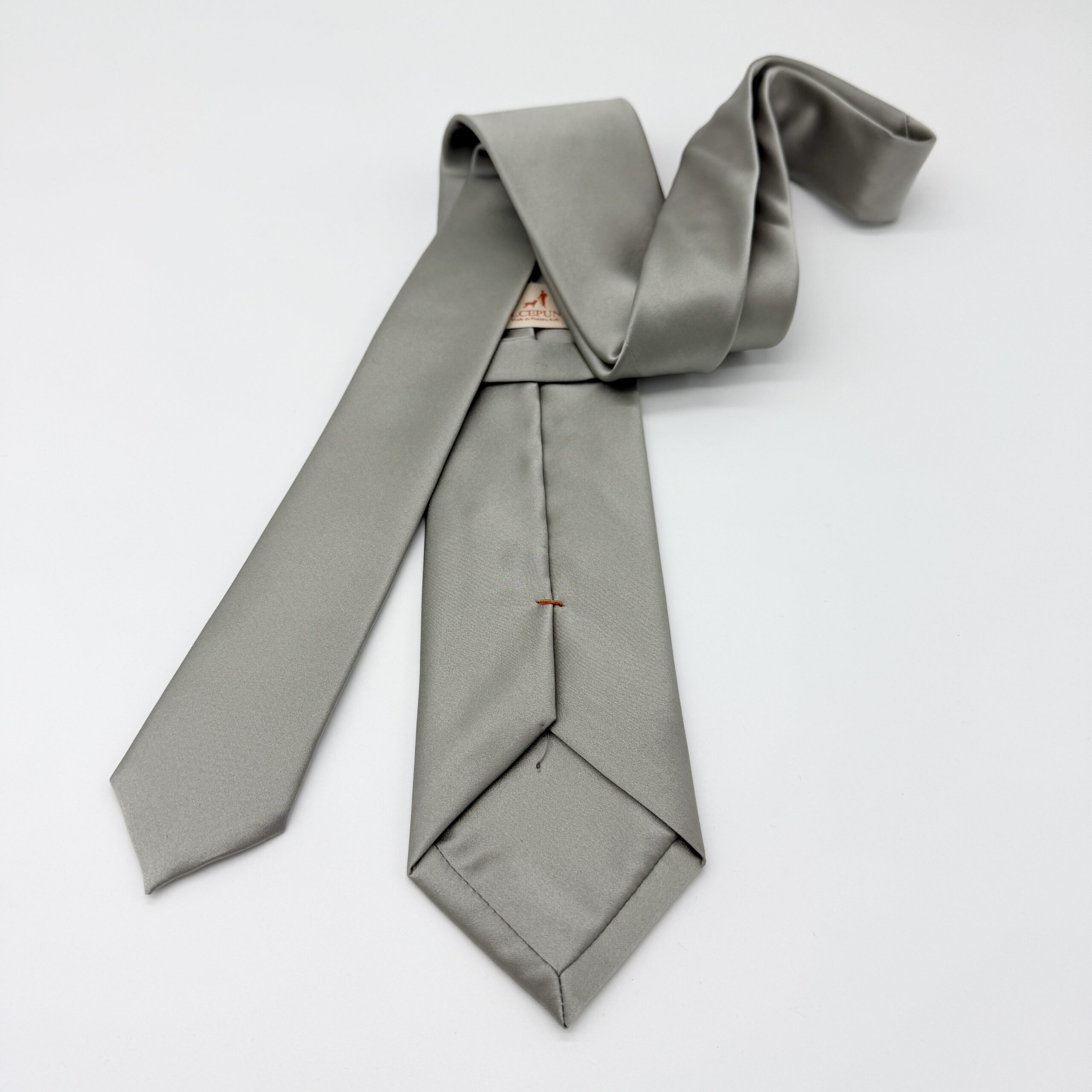 100% Silk Tie Ready To Wear - Print Satin - Silver - Solid Pattern - Hand Made In Italy - Image 2