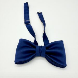 100% Silk Pretied Bow Tie - Ready To Wear - Blue - Solid - Hand Made In Italy