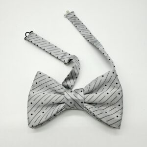 100% Silk Pretied Bow Tie - Ready To Wear - Silver - Geo - Hand Made In Italy