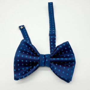 100% Silk Pretied Bow Tie - Ready To Wear - Blue - Micro - Hand Made In Italy