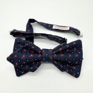 100% Silk Pretied Bow Tie - Ready To Wear - Blue - Geo - Hand Made In Italy